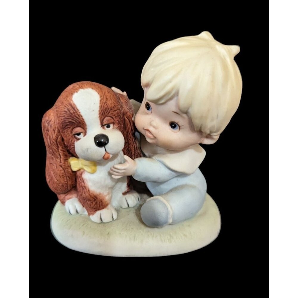 vintage Homco‎ Porcelain Vintage Toddler & Puppy Dog. 3.5" x 3.5", 1424
